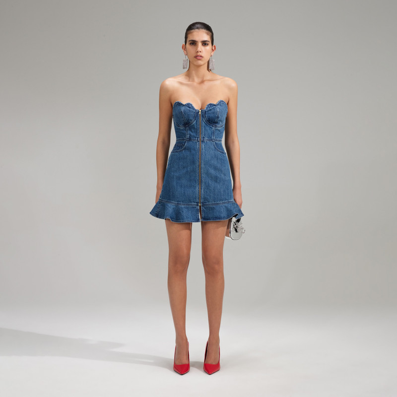 Bandeau Denim 미니 드레스와 Scalloped 팟캐스트 - 1