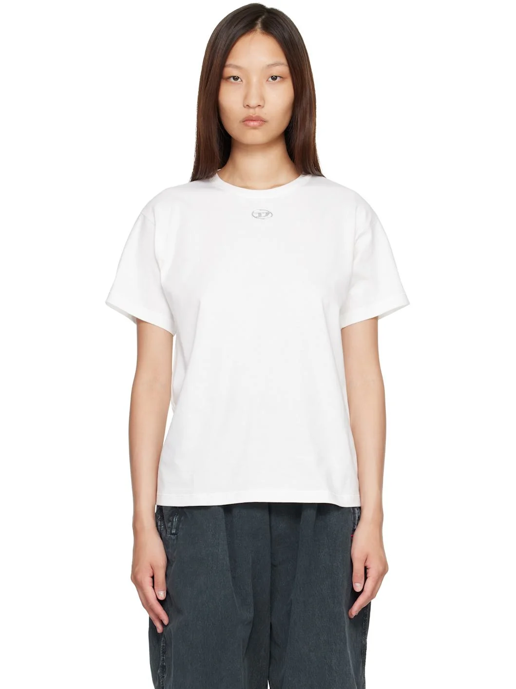 White Metallic Oval D Cotton T-shirt - 1
