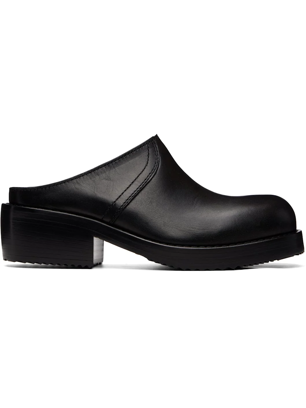 Black Leather Workwear Mule Loafers - 1