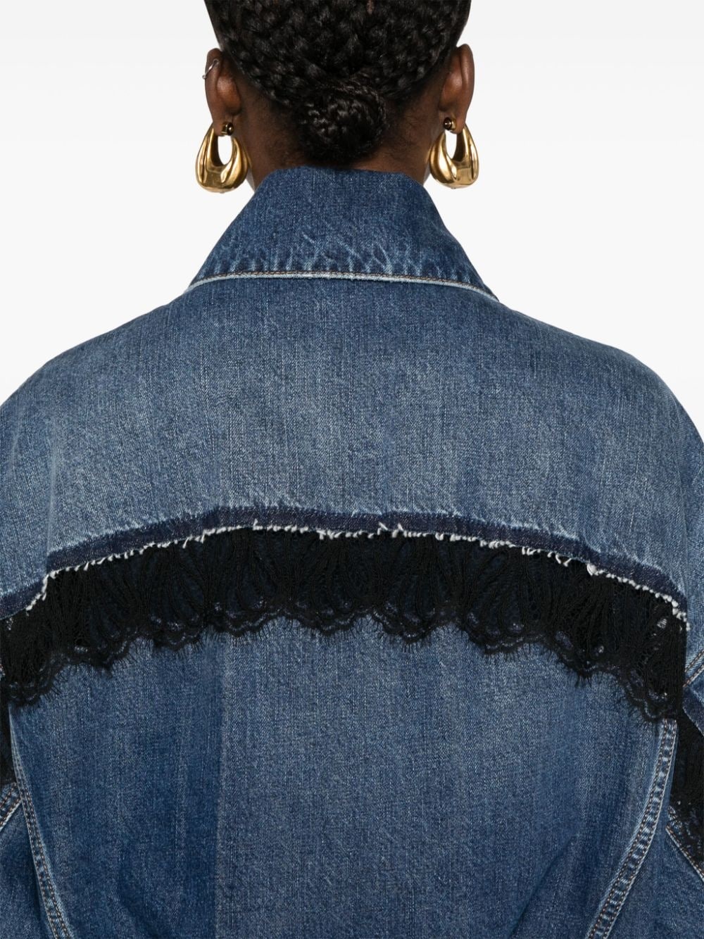 lace-detailing denim jacket - 5
