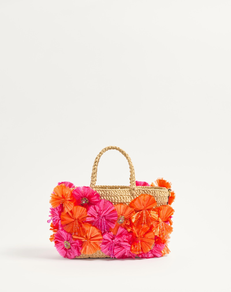 SMALL SHOPPING BAG IN SYNTHETIC RAFFIA WITH FLOWERS AND BEADS 4