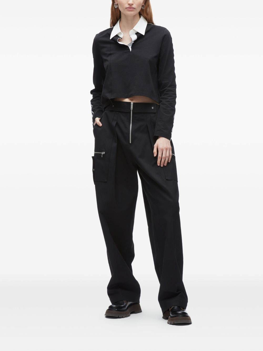 panelled eyelet-detail polo top - 2