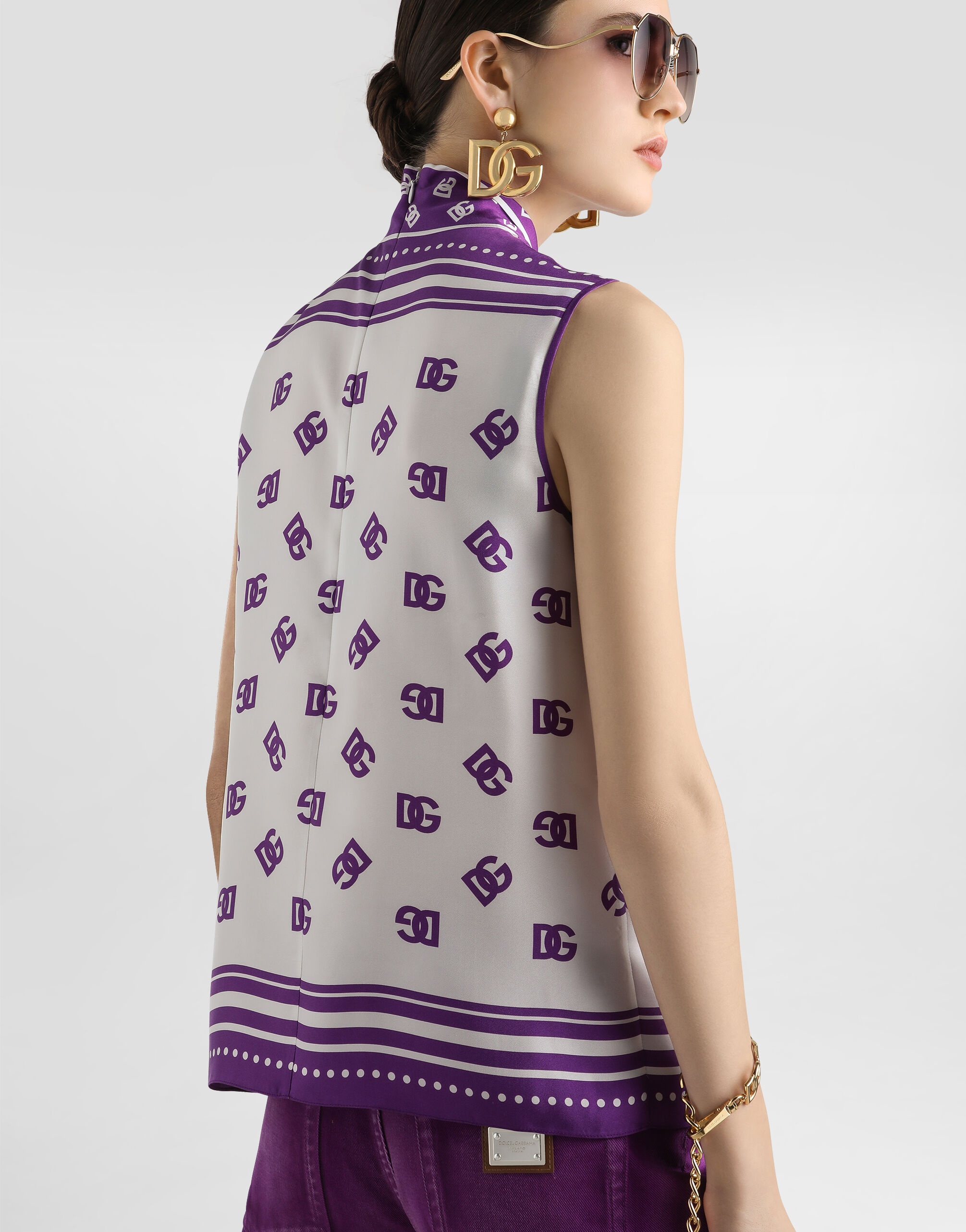 DG logo all-over silk twill top - 5