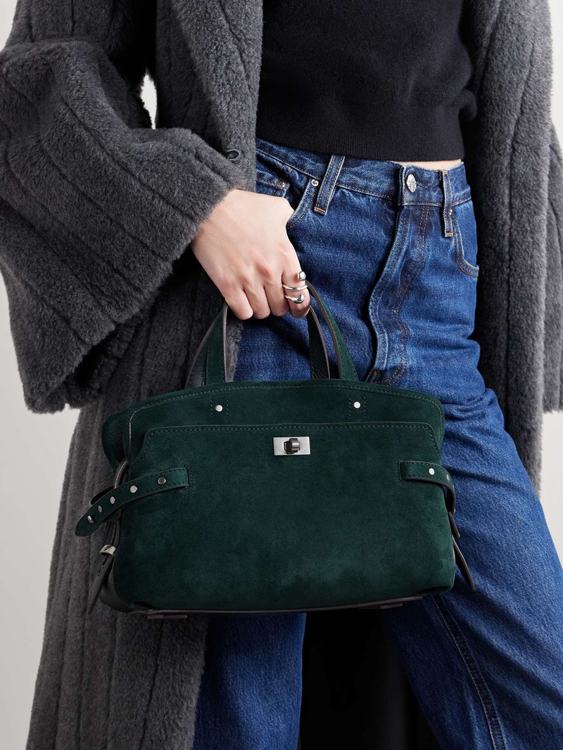 Anya Hindmarch Small Wilson leather-trimmed suede tote Green outlook