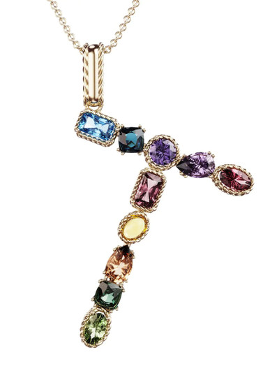 Dolce & Gabbana 18kt yellow gold initial T gemstone necklace outlook