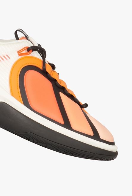 White and orange gummy leather, PVC and neoprene B-Runner sneakers - 5