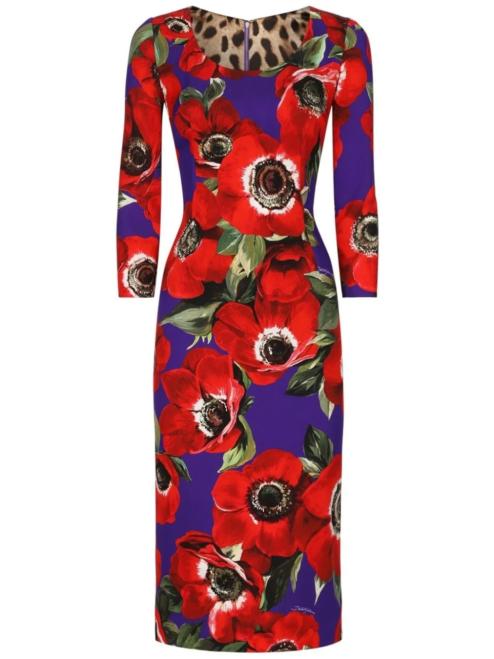 poppy-print round-neck midi dress - 1