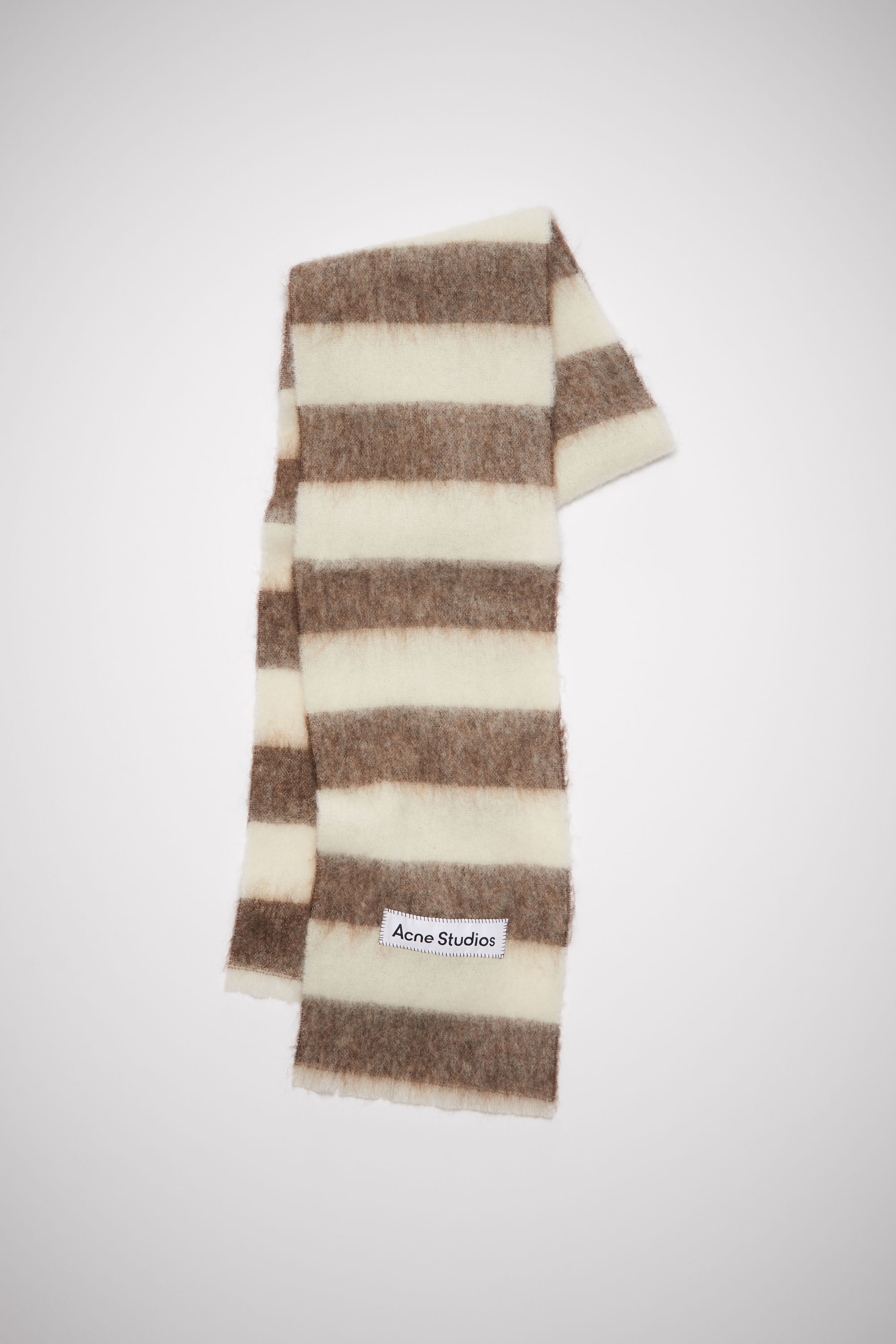 Wool-blend stripe scarf - Brown/white - 1