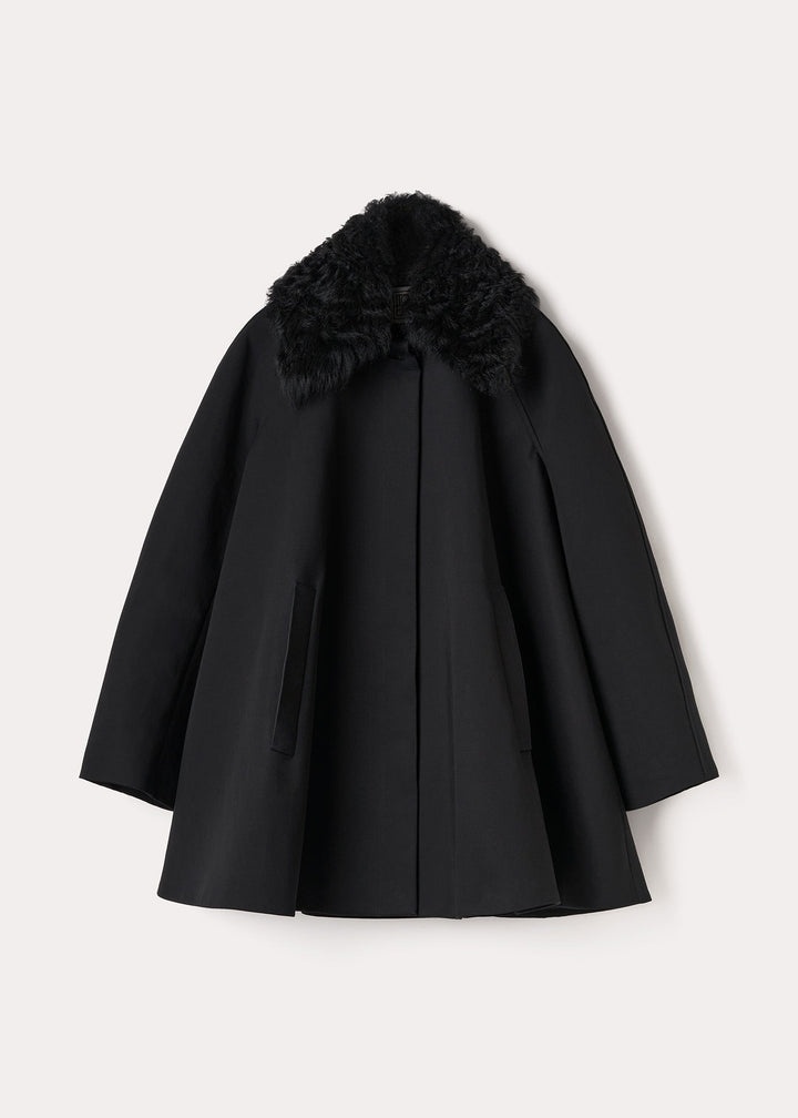 Shearling collar gabardine jacket black - 1