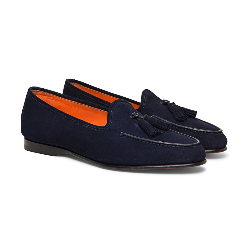 Santoni Men’s blue suede Andrea tassel loafer outlook