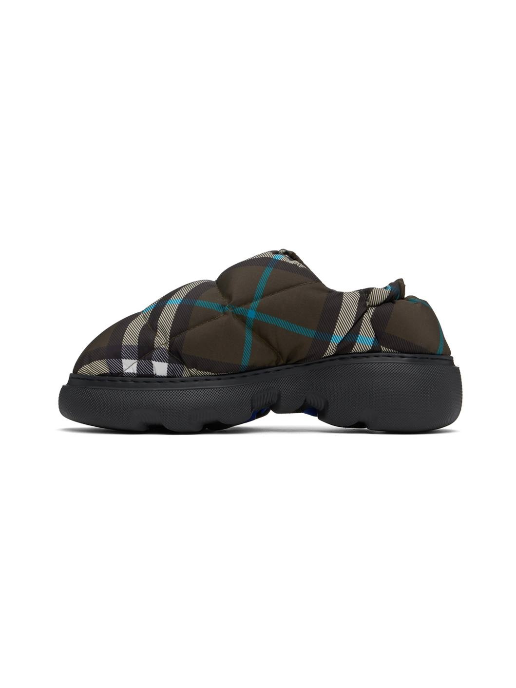 Brown Check Nylon Pillow Loafers - 3