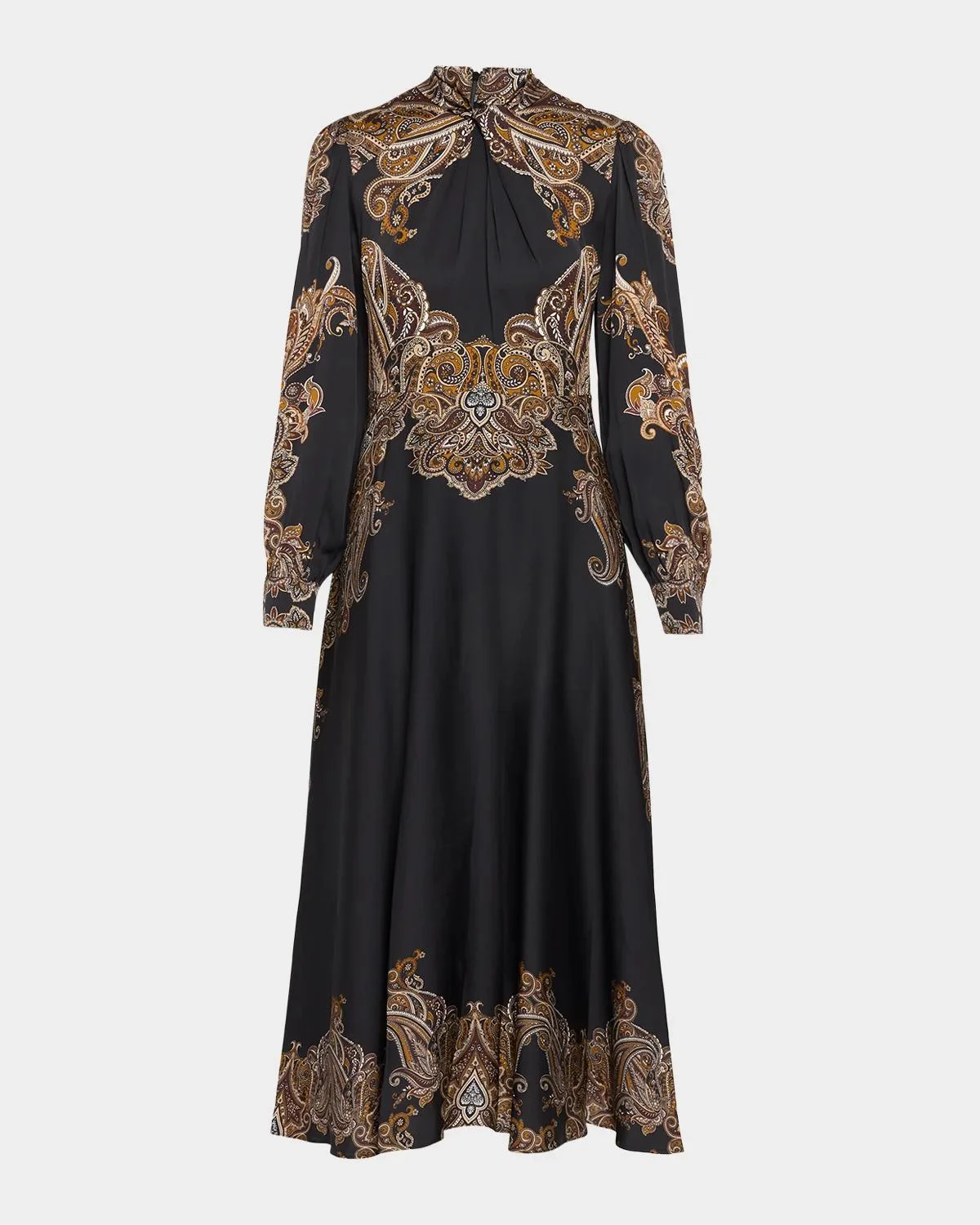 Vida Mock-Neck Medallion-Print Feather-Trim Mini Dress - 1
