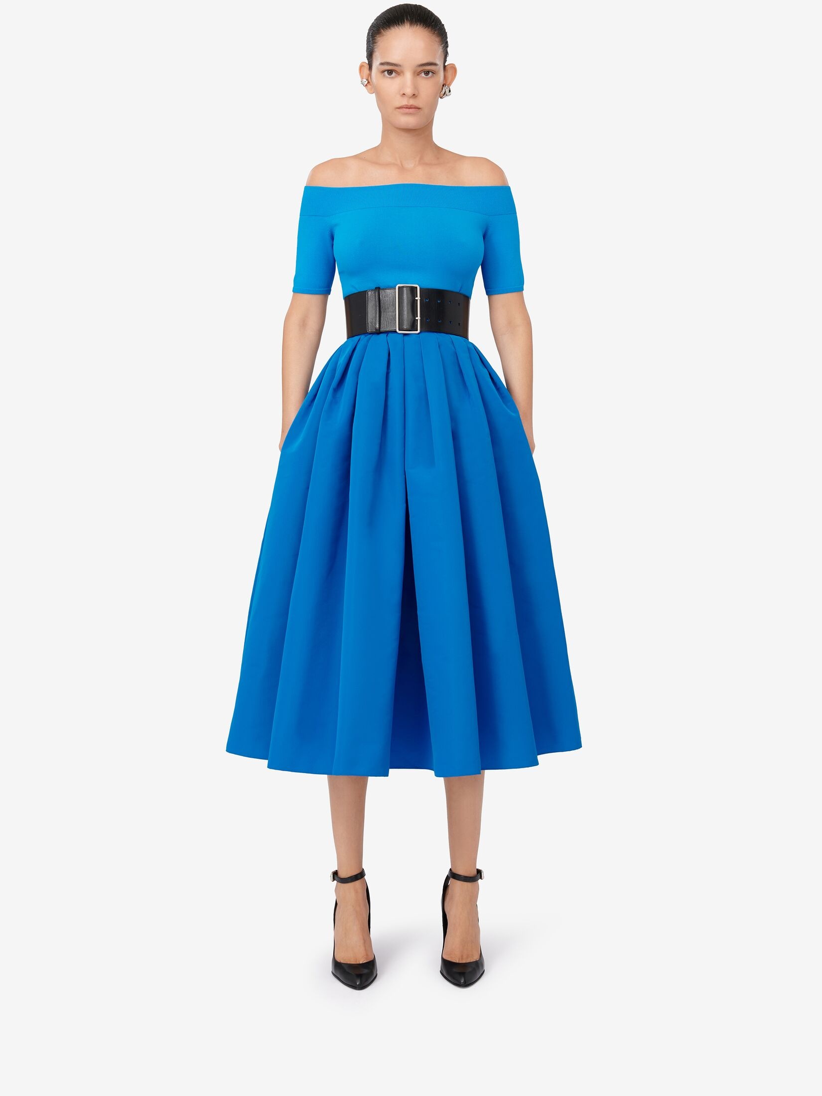 Women's Pleated Midi Skirt in Lapis Blue - 2