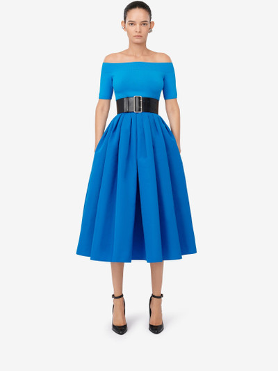 Alexander McQueen Women's Pleated Midi Skirt in Lapis Blue outlook