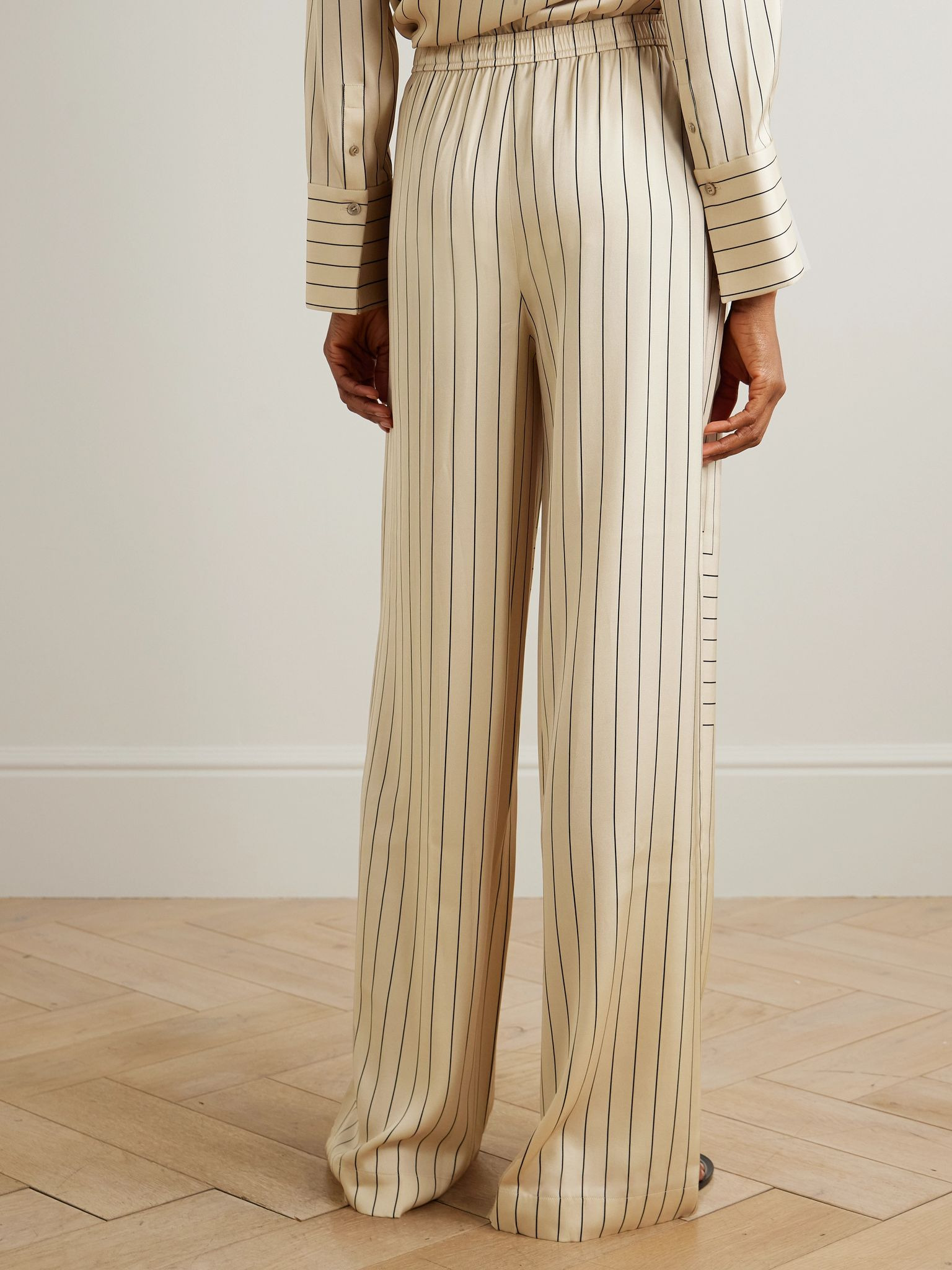Hulin pinstriped silk-blend satin wide-leg pants Beige - 4