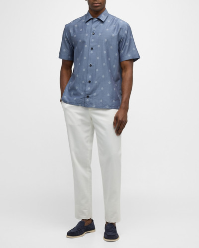 Brioni Men's Cotton-Silk Geometric-Print Camp Shirt outlook