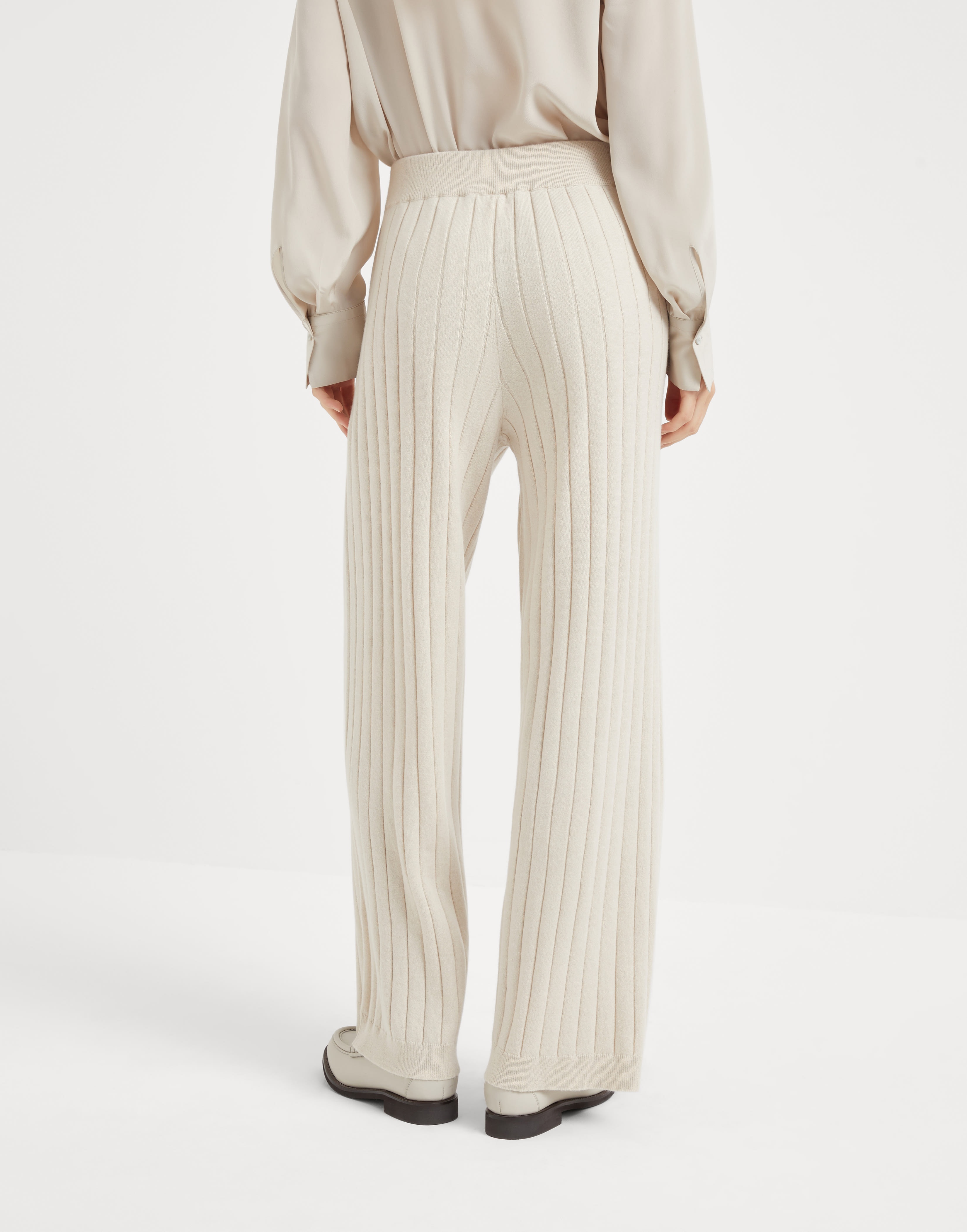 Cashmere flat rib knit trousers with monili - 2