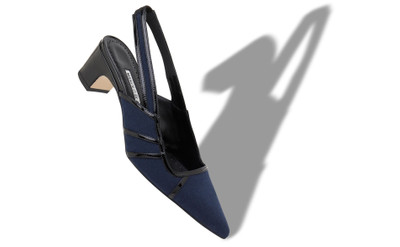 Manolo Blahnik Navy Blue and Black Linen Geometric Slingback Pumps outlook