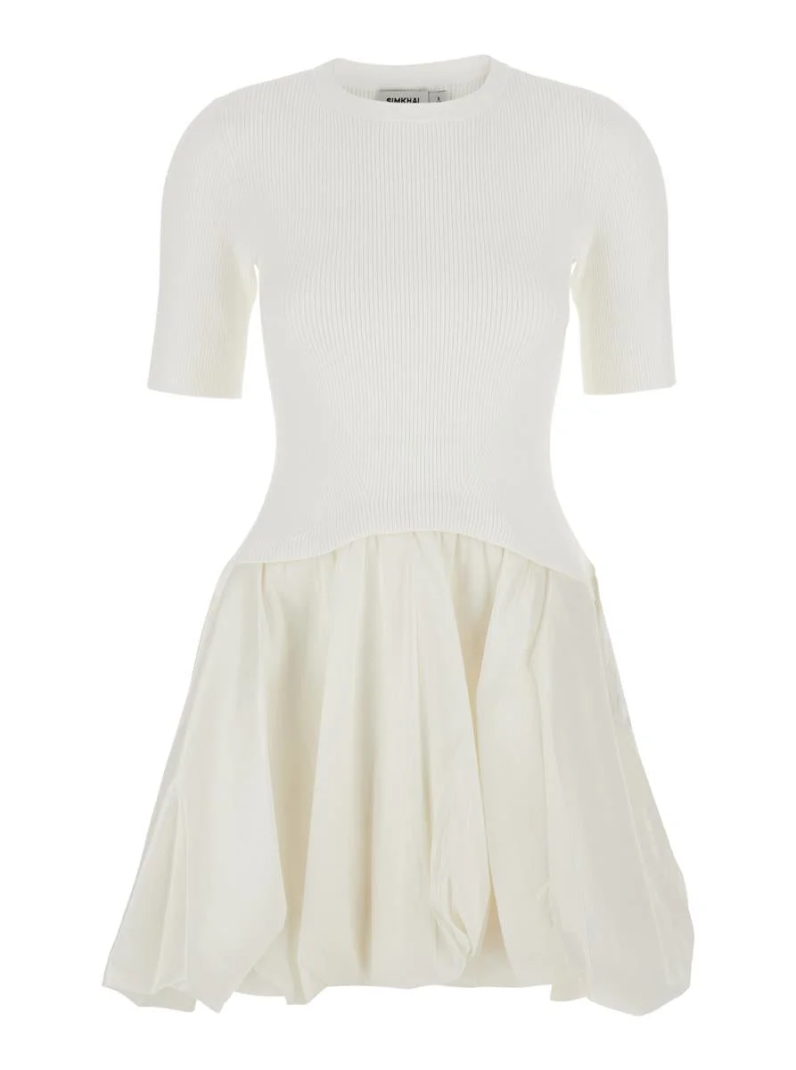 Simkhai 'Kenny' White Crewneck Mini Dress With Puffed Skirt In Viscose Blend Woman - 1
