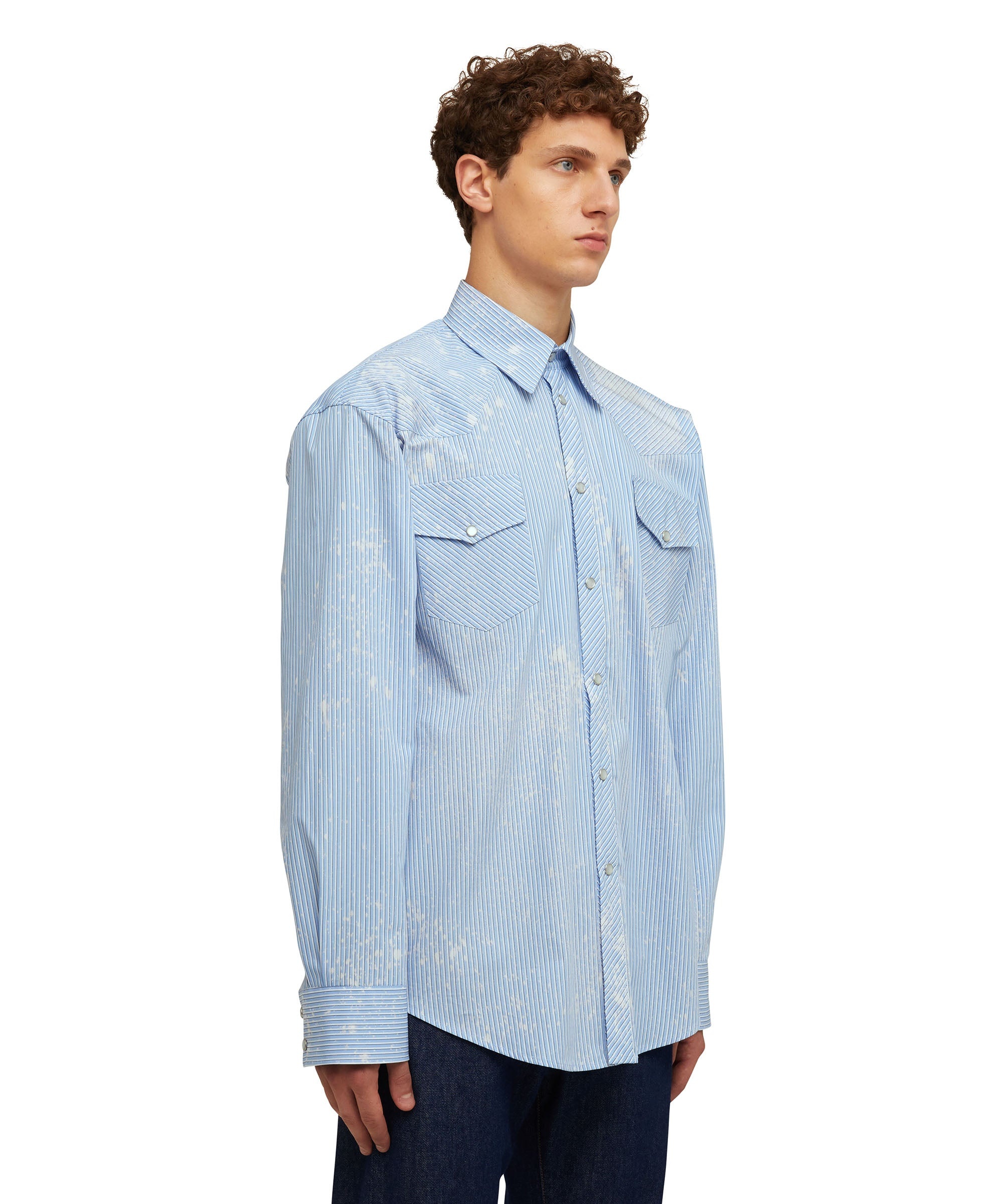 Organic poplin cotton striped shirt with bleach washing - 4