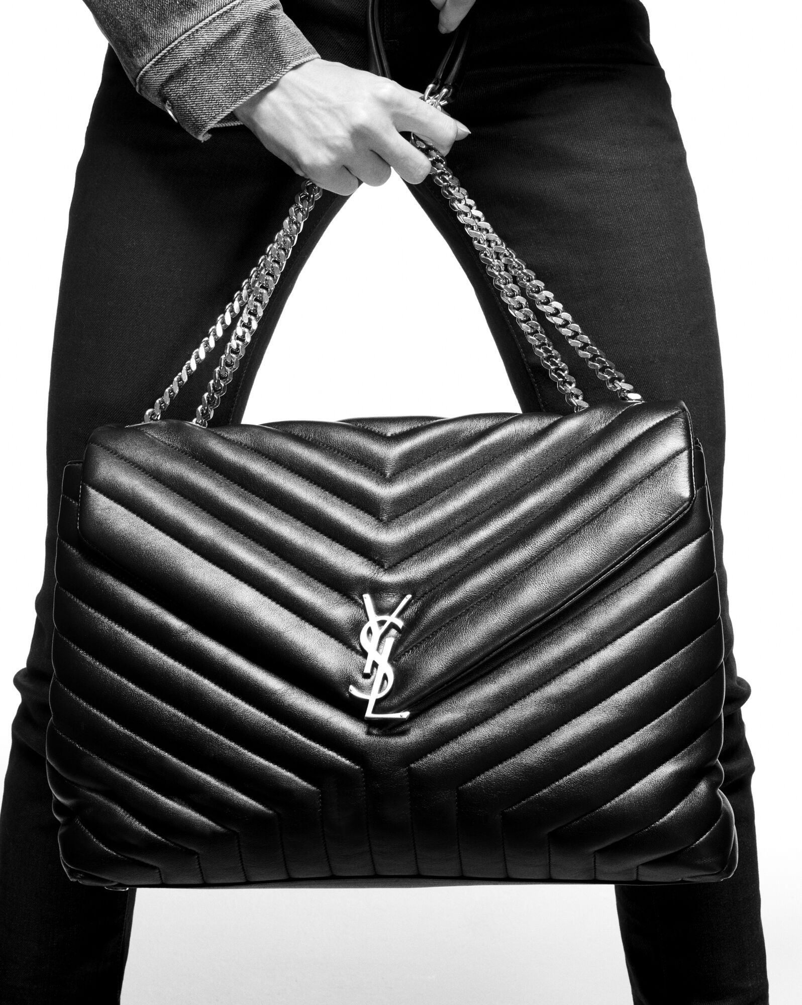 loulou large chain bag in quilted y leather