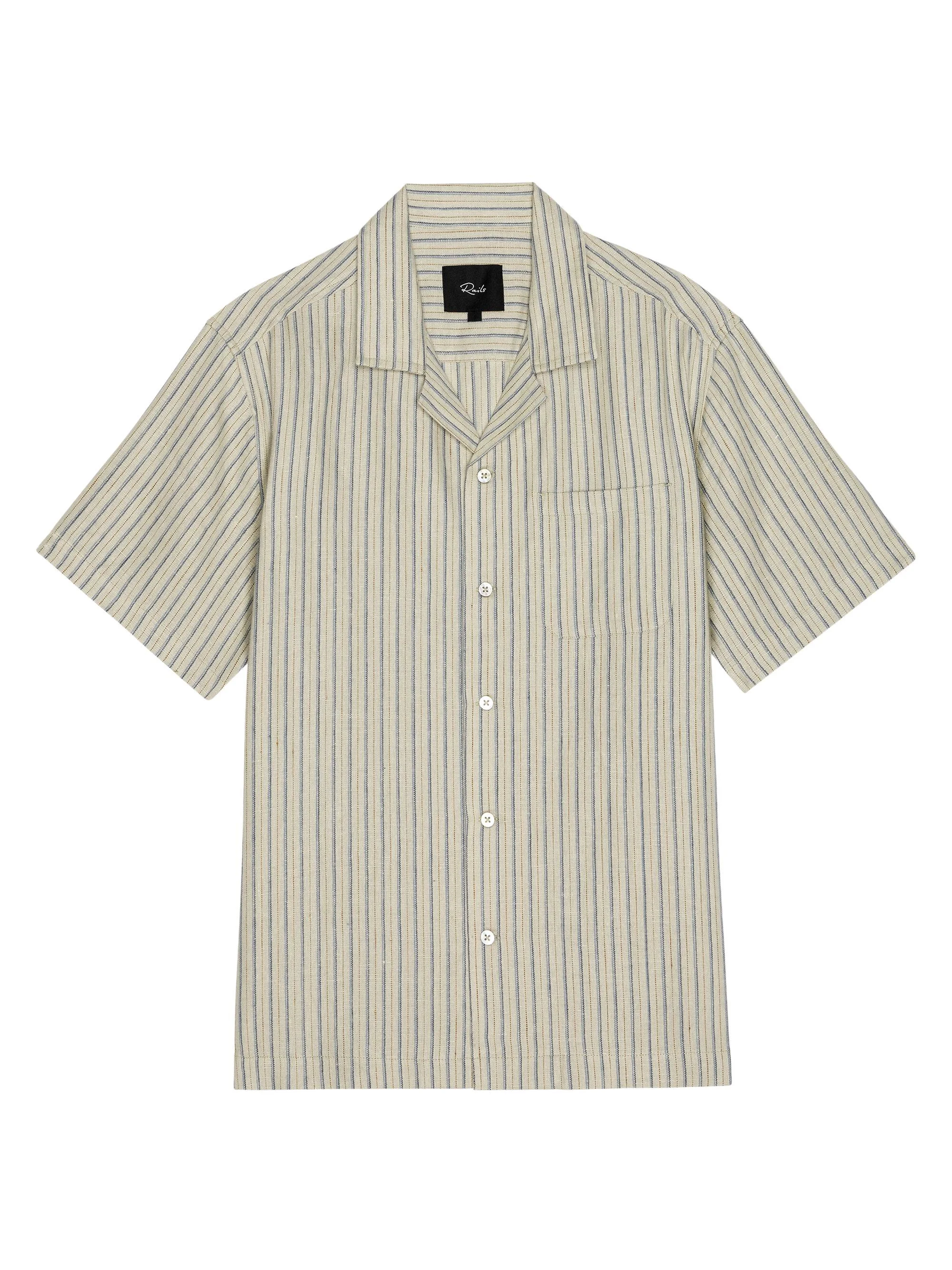 Men's Ely Multi-Stripe Linen-Cotton Camp Shirt - Ecru Multi Stripe - 1