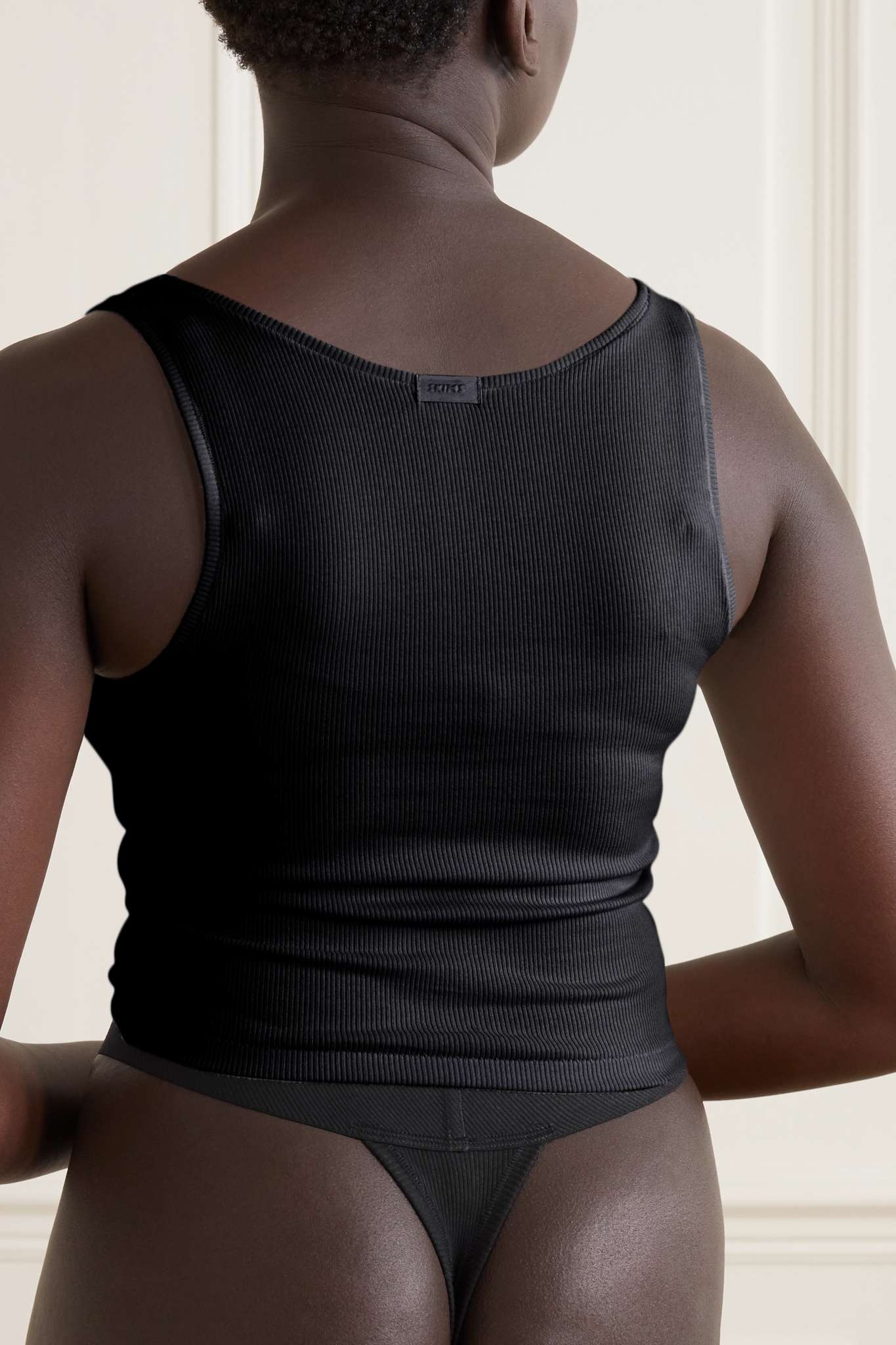 Cotton Collection cropped ribbed cotton-blend jersey tank - Light Heather Grey - 3