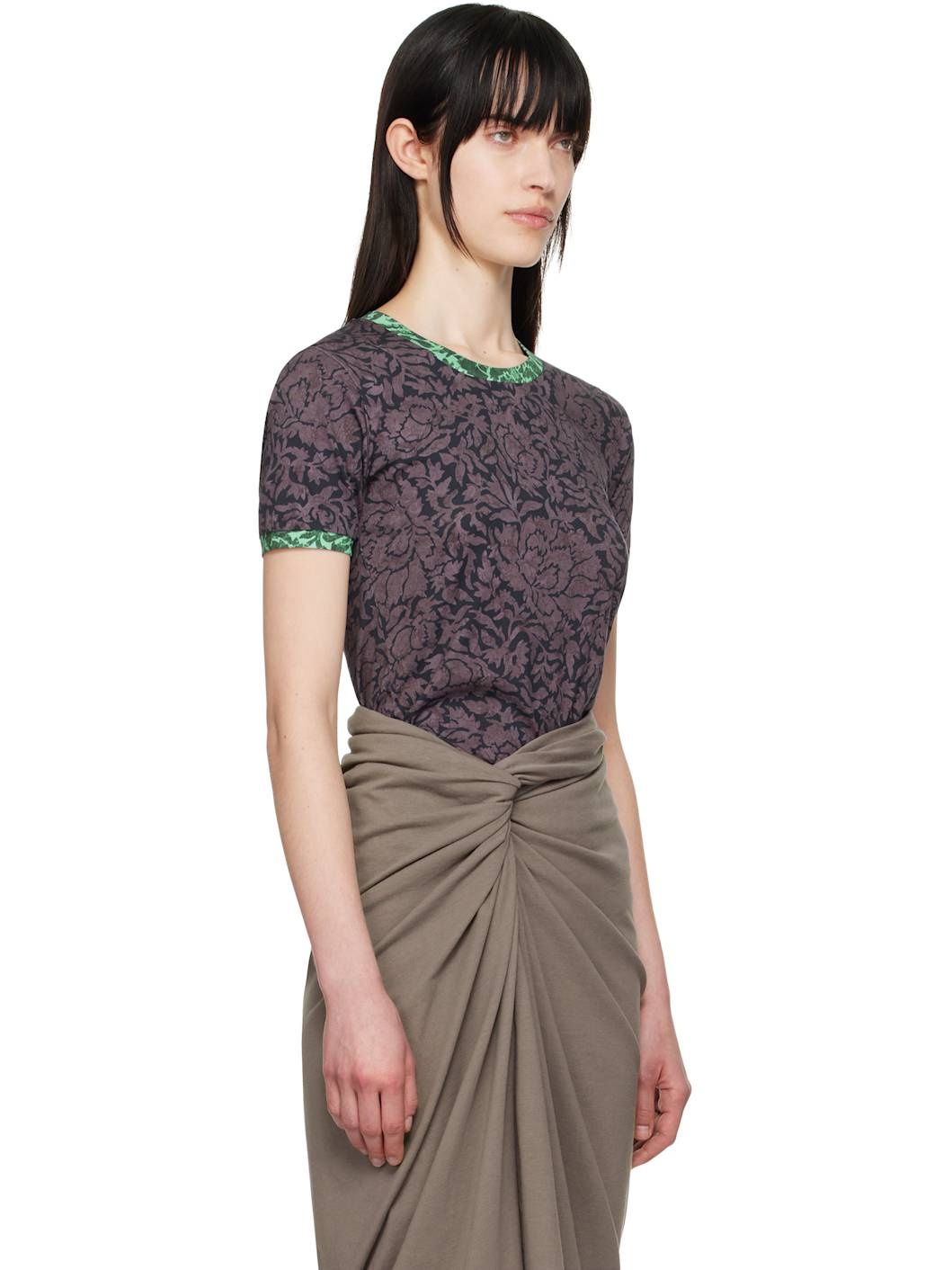 Purple & Green Printed Contrast T-shirt - 2