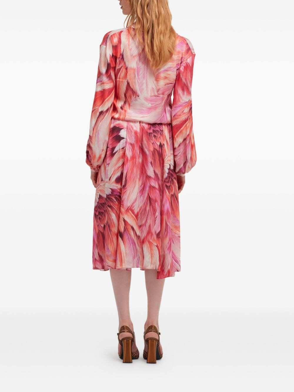 feather-print button-down midi dress - 4