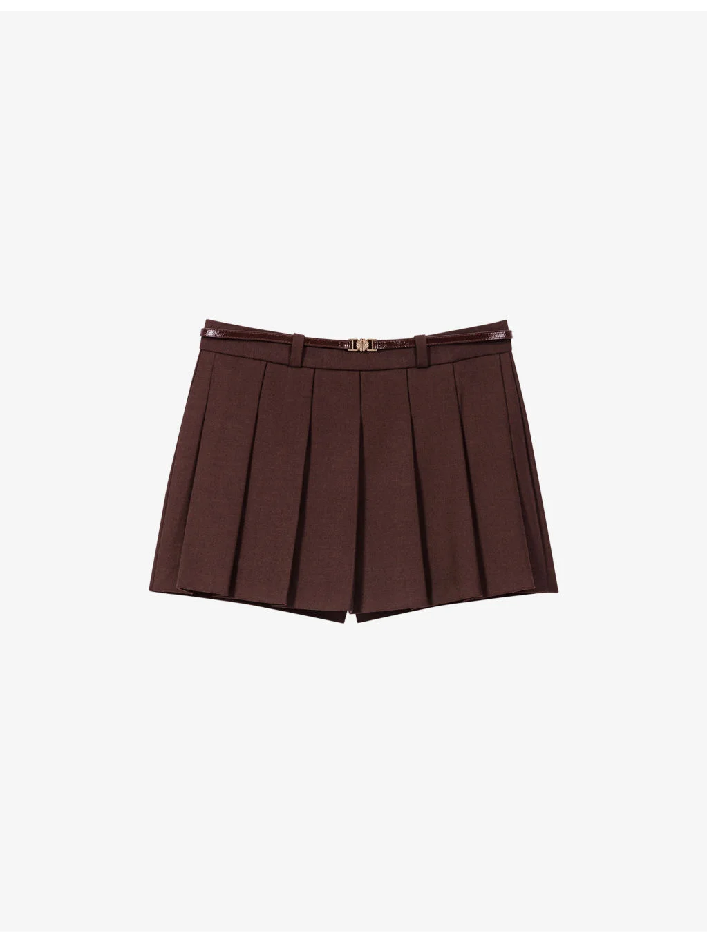 Pleated Belted-Waist Stretch-Woven Skort - 1