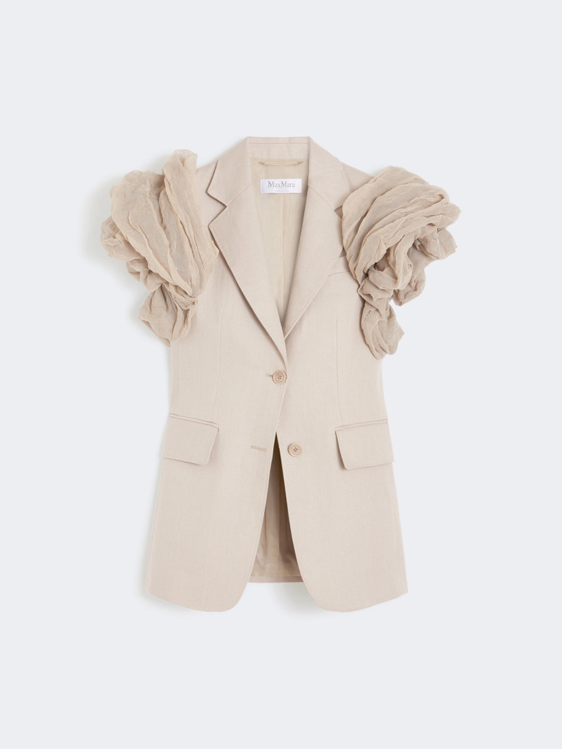 ABITURO Oversized sleeveless linen jacket with ruffles - SAND 1