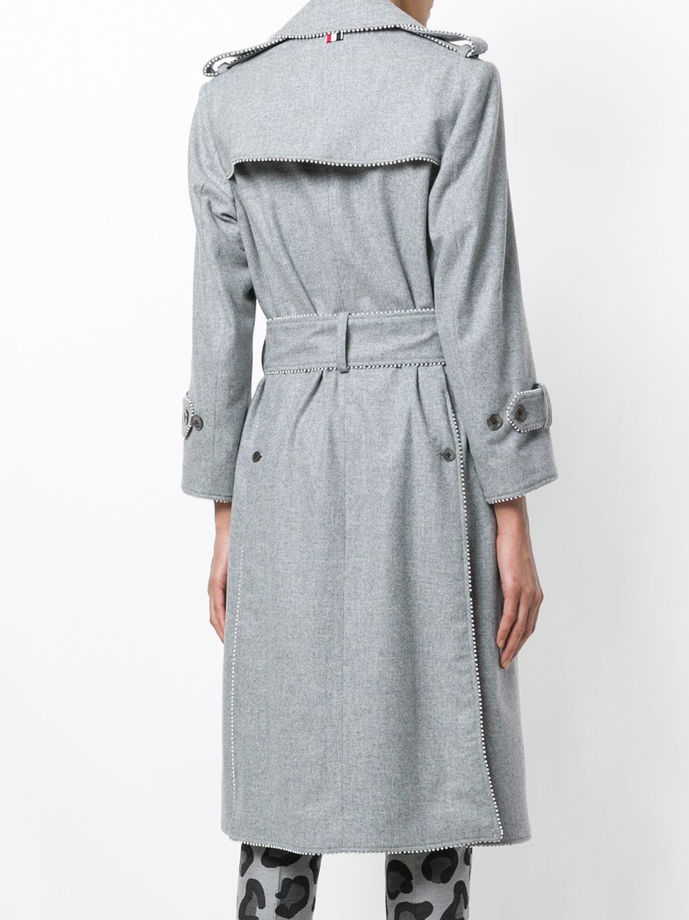 Pearl Trim Flannel Trench Coat - 4