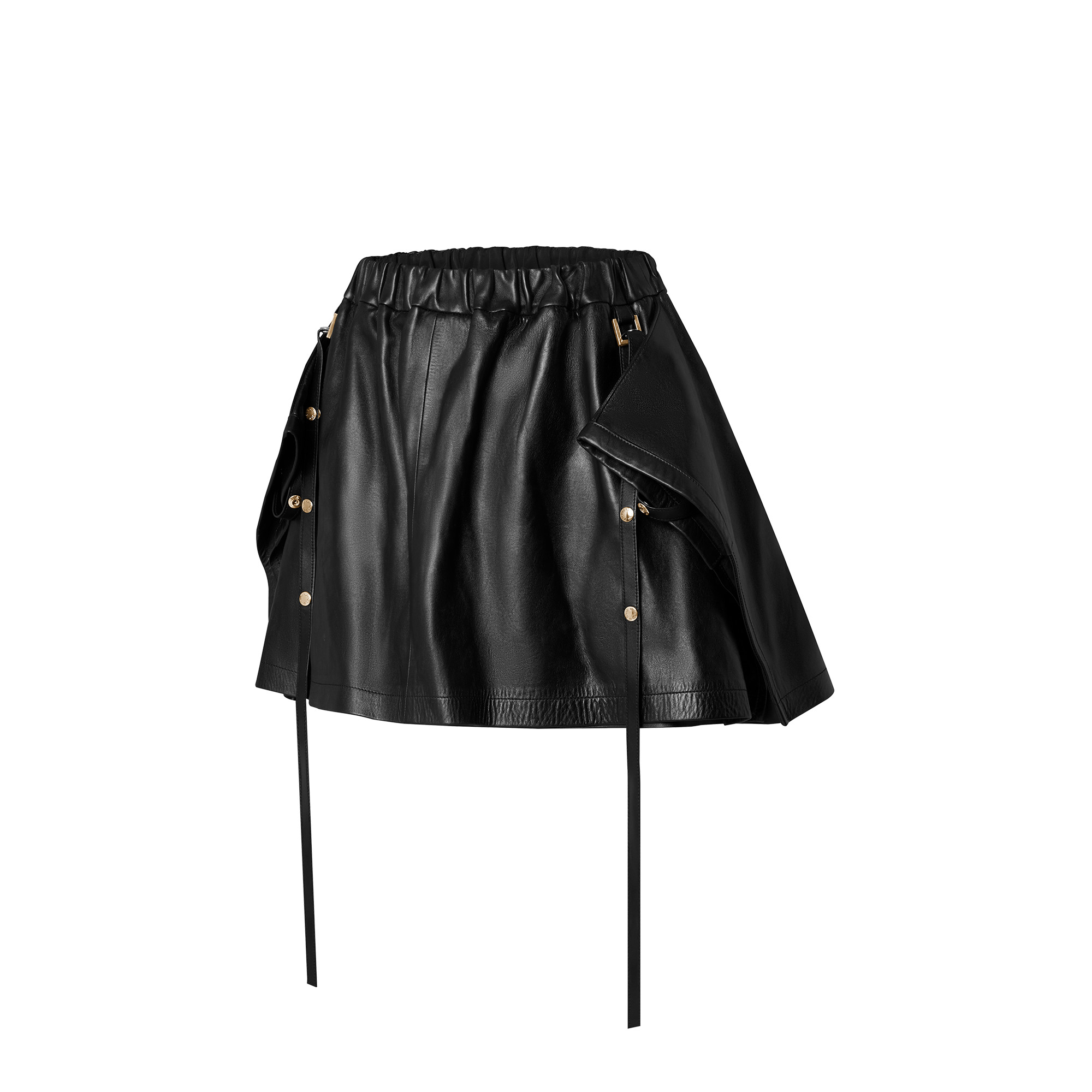 Strap Detail Gathered Leather Mini Skirt - 2