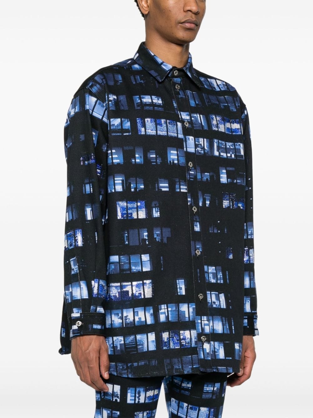 Windows-print denim shirt jacket - 3