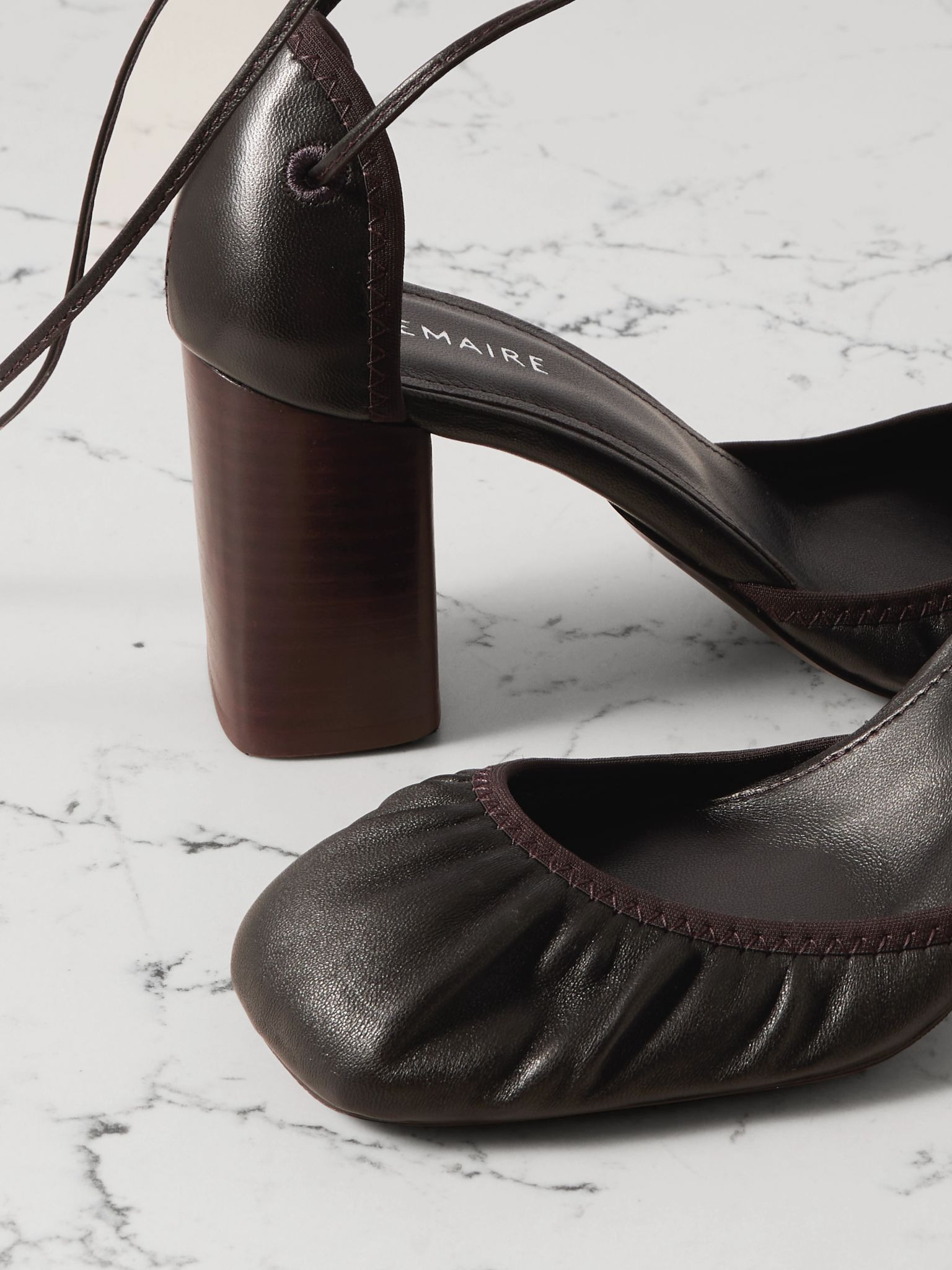 Micro Ballerina ruched leather pumps Dark brown - 4