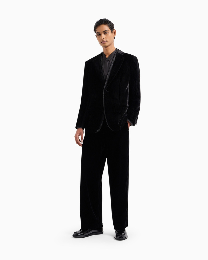Giorgio’s single-breasted tuxedo jacket in a chevron print velvet 2