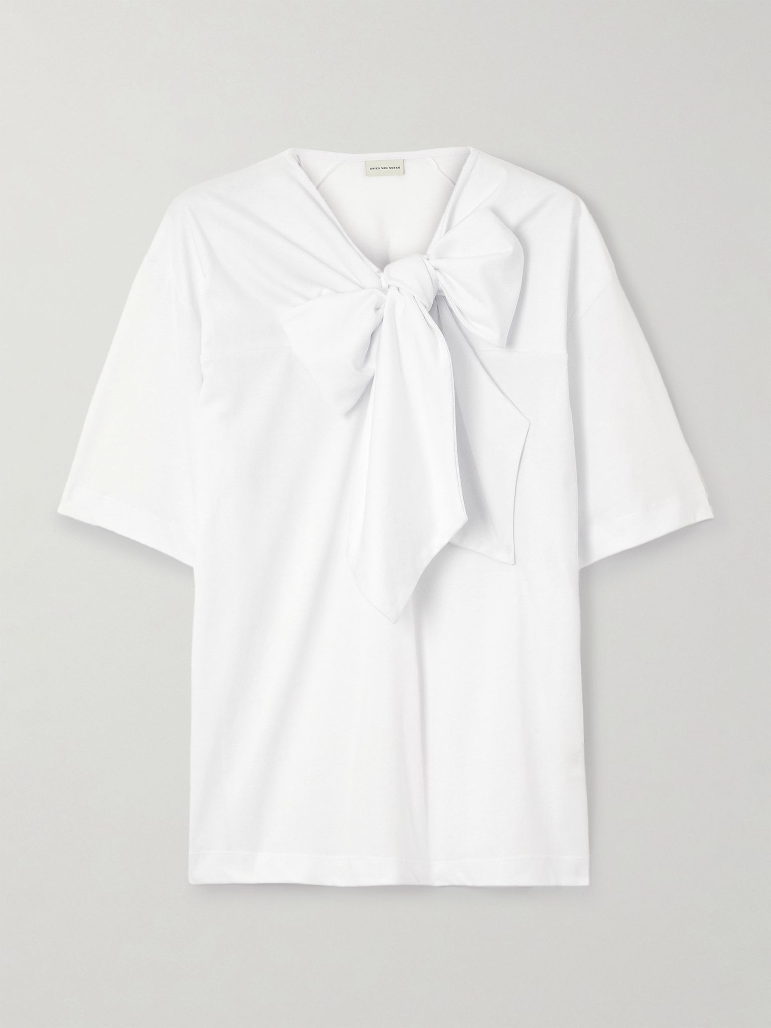 Bow-detailed organic cotton-jersey blouse White - 1