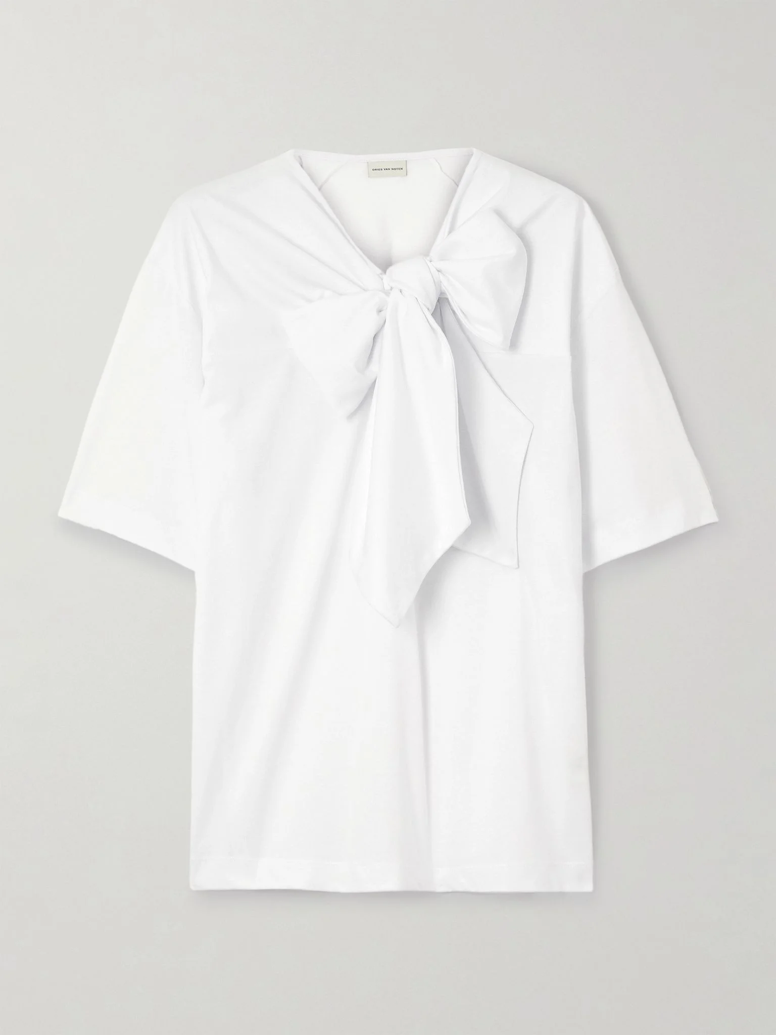 Bow-detailed organic cotton-jersey blouse White - 1