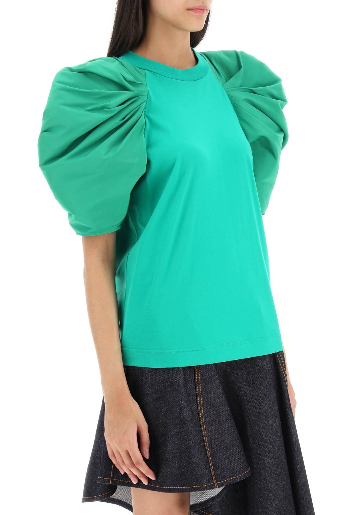 T-SHIRT WITH RUCHED BALLOON SLEEVES IN POLY FAILLE - 3