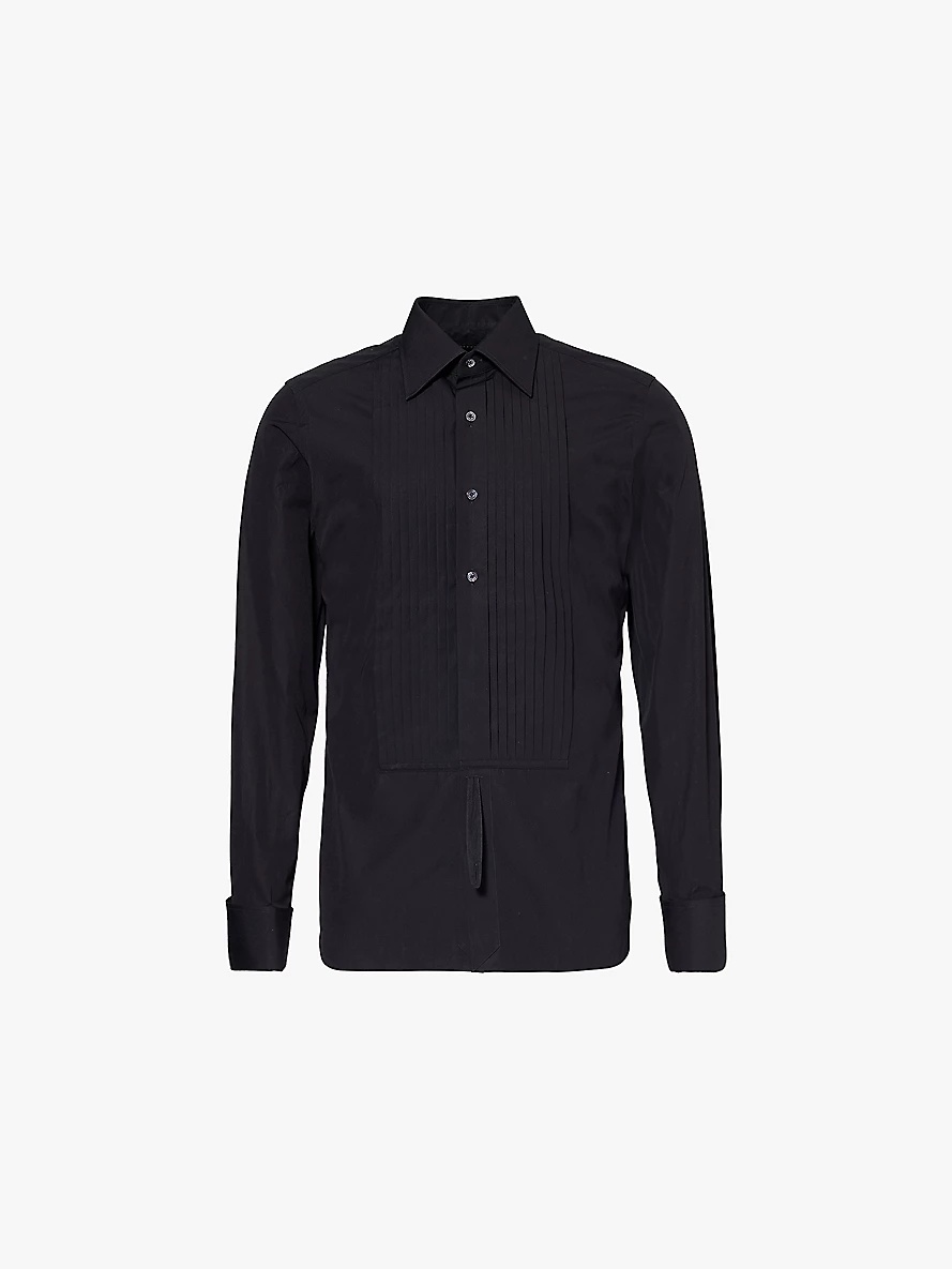 Pleated-bib slim-fit cotton shirt - 1