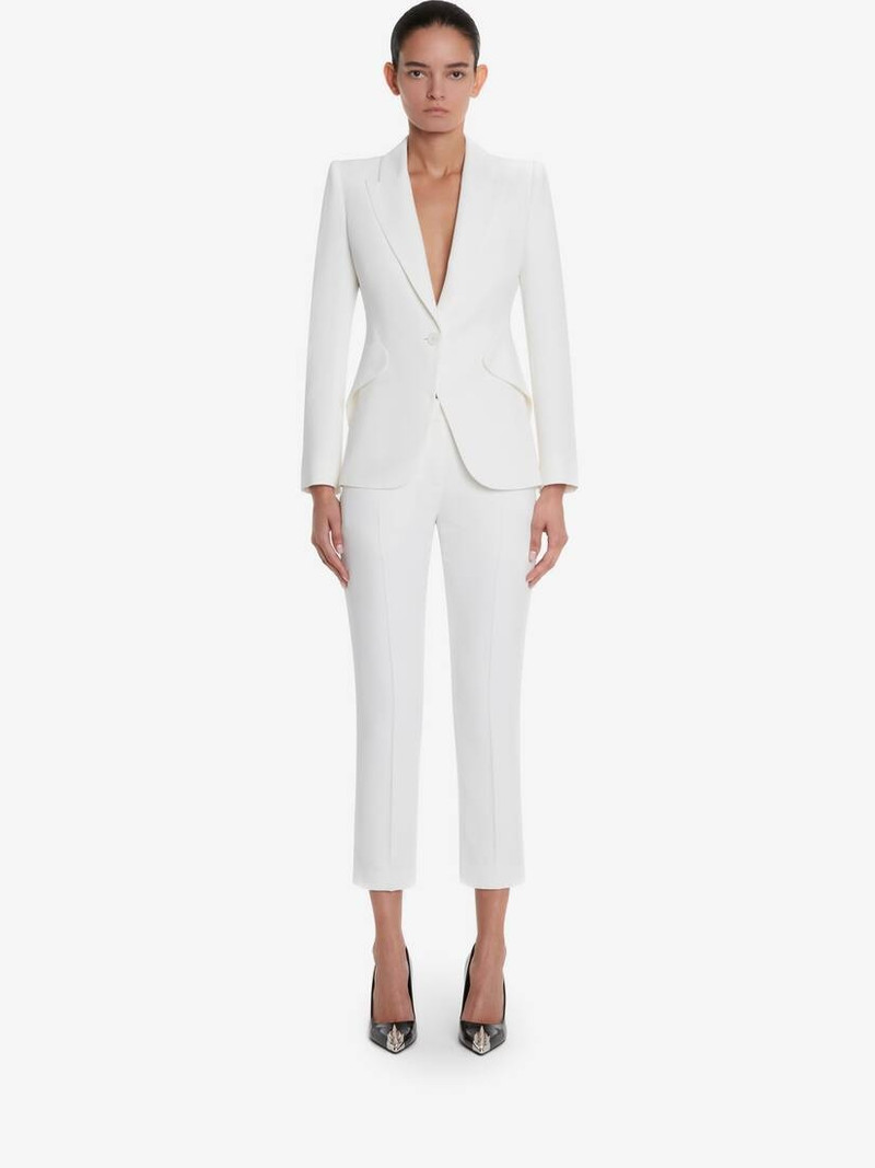 Women's Leaf Crepe Cigarette Trousers in Light Ivory - 1