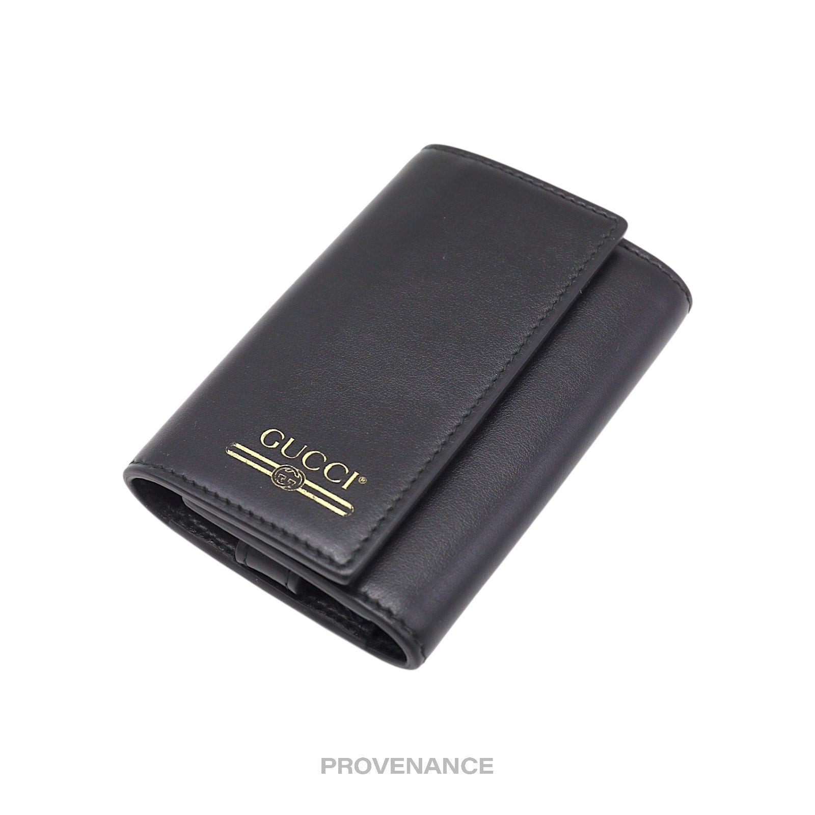 Gucci GG Vintage Logo 6 Key Holder - Black Leather Gold - 5