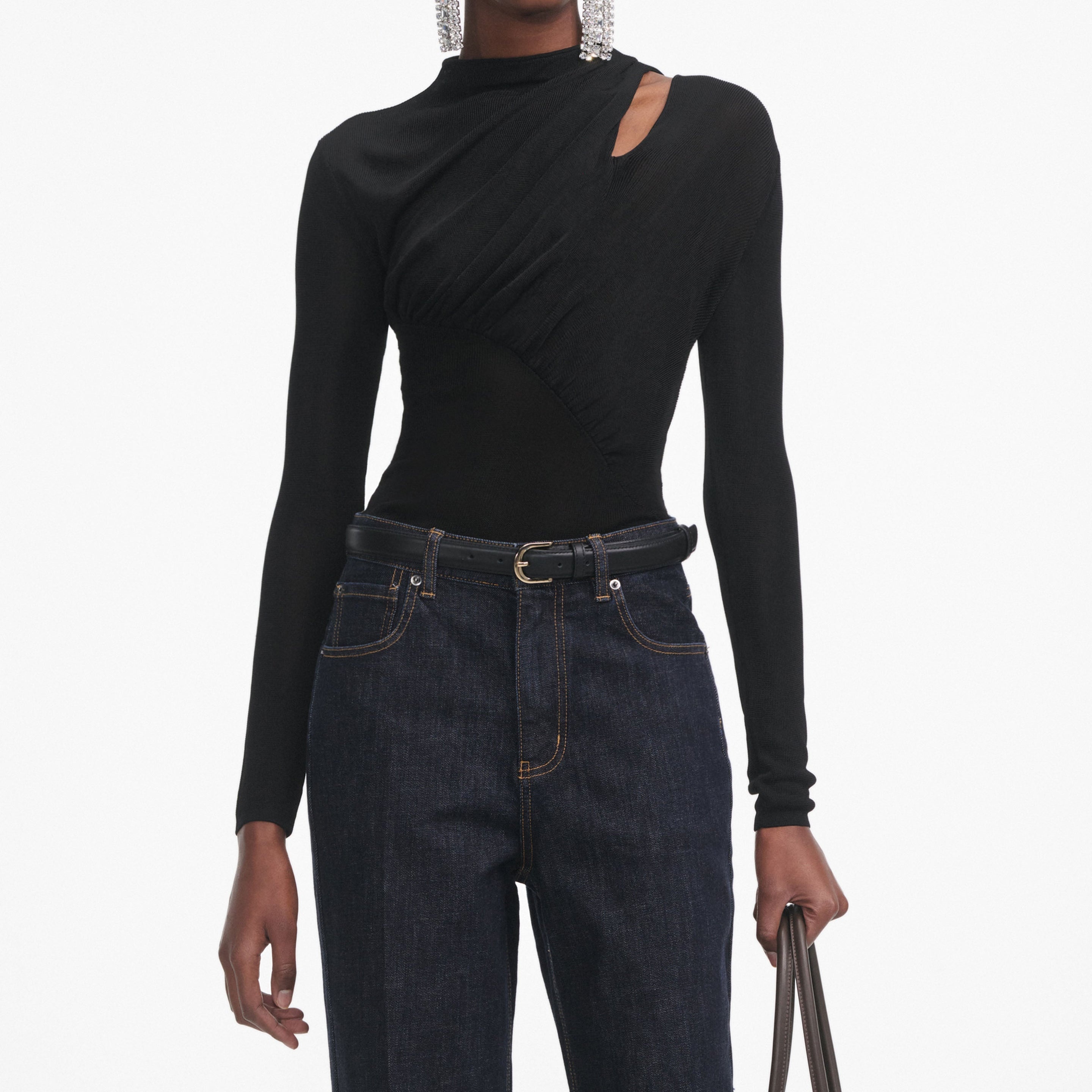 Black Cut Out Viscose Knit Top - 4