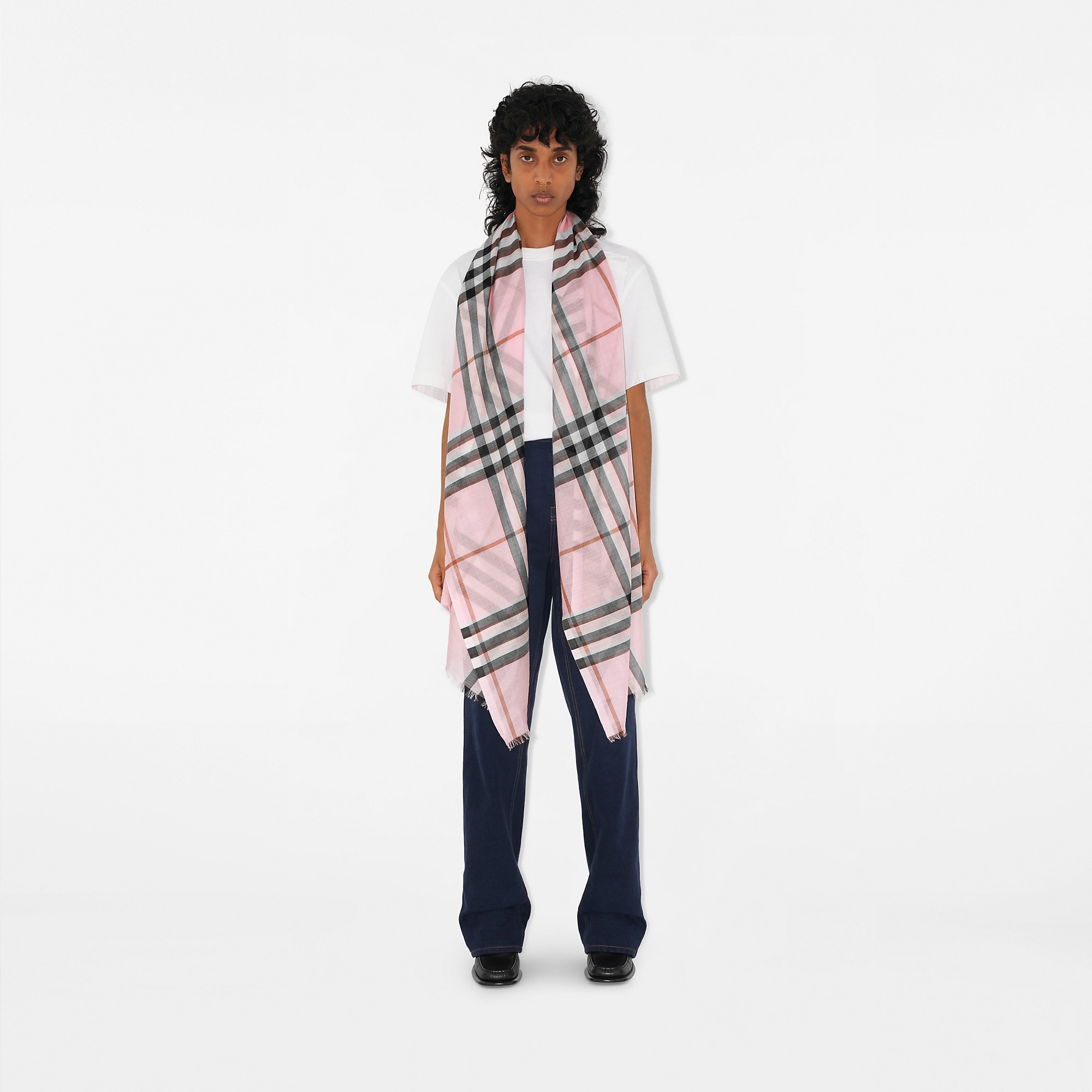 Check Wool Silk Scarf - 3