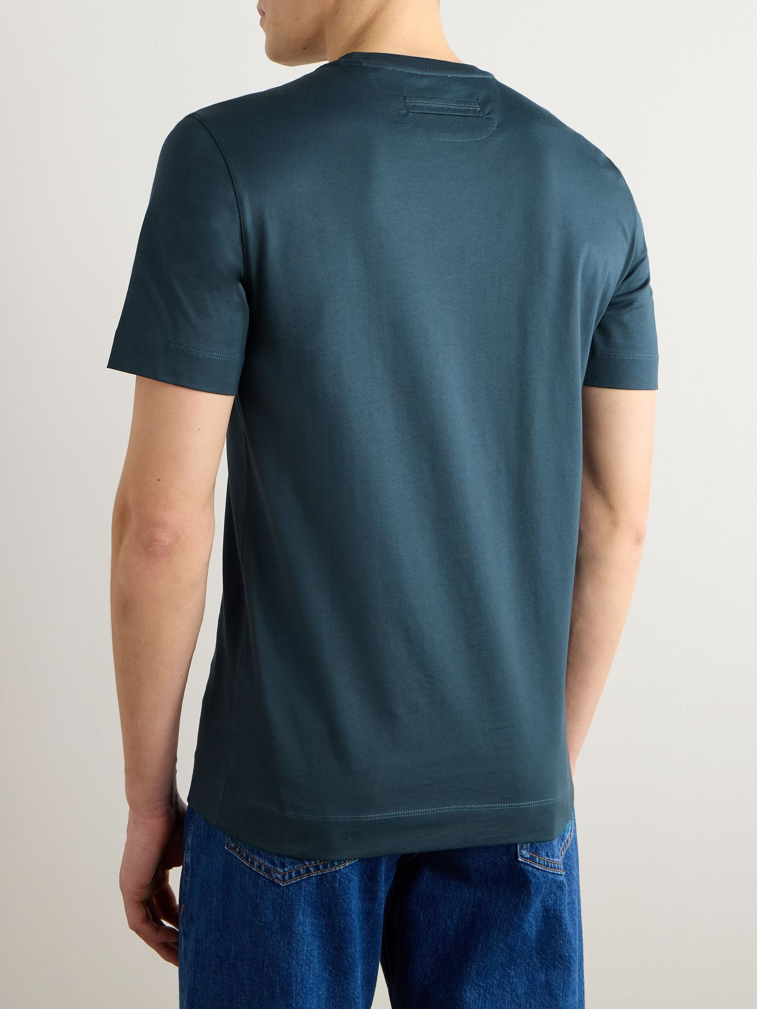 Slim-Fit Logo-Embroidered Cotton-Jersey T-Shirt Blue - 3