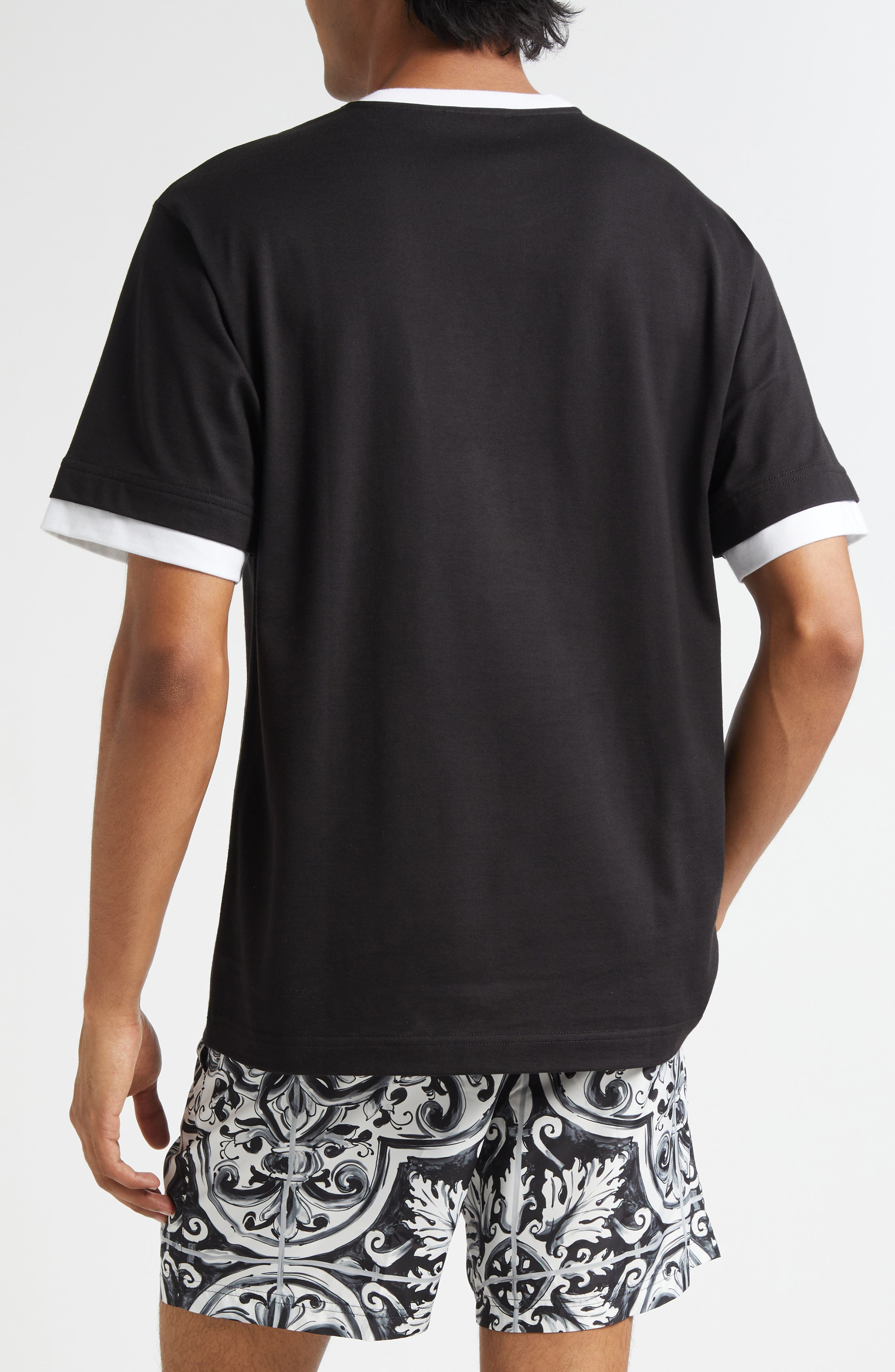 Dolce&Gabbana Majolica Embroidered Ringer T-Shirt in Nero at Nordstrom - 3