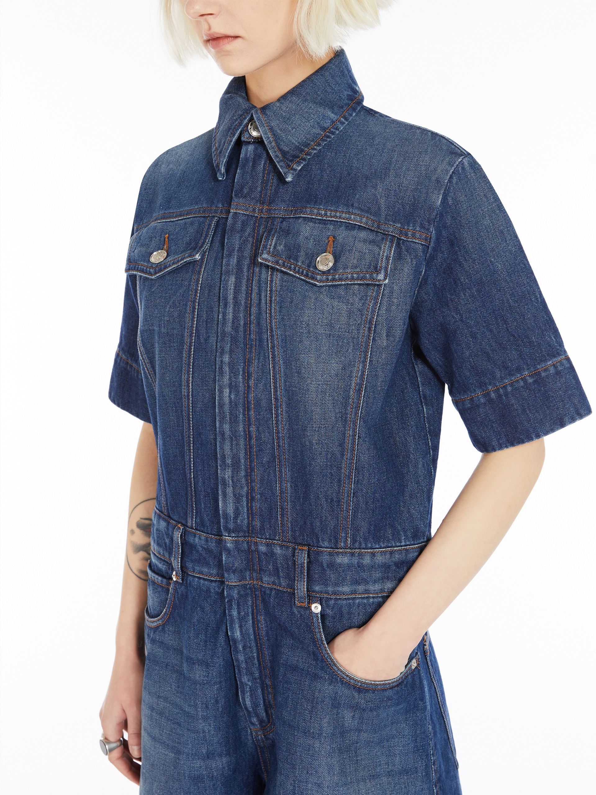 GUGLIA Denim mini playsuit - 5