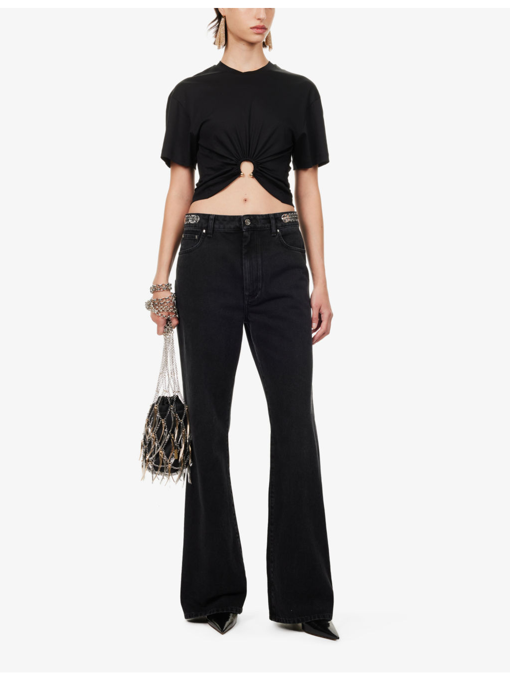 Ring-embellished cropped cotton-jersey T-shirt - 2