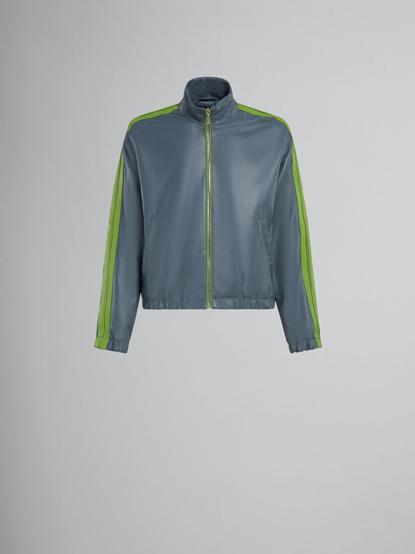 TEAL NAPPA BOMBER WITH CONTRAST STRIPES - 1