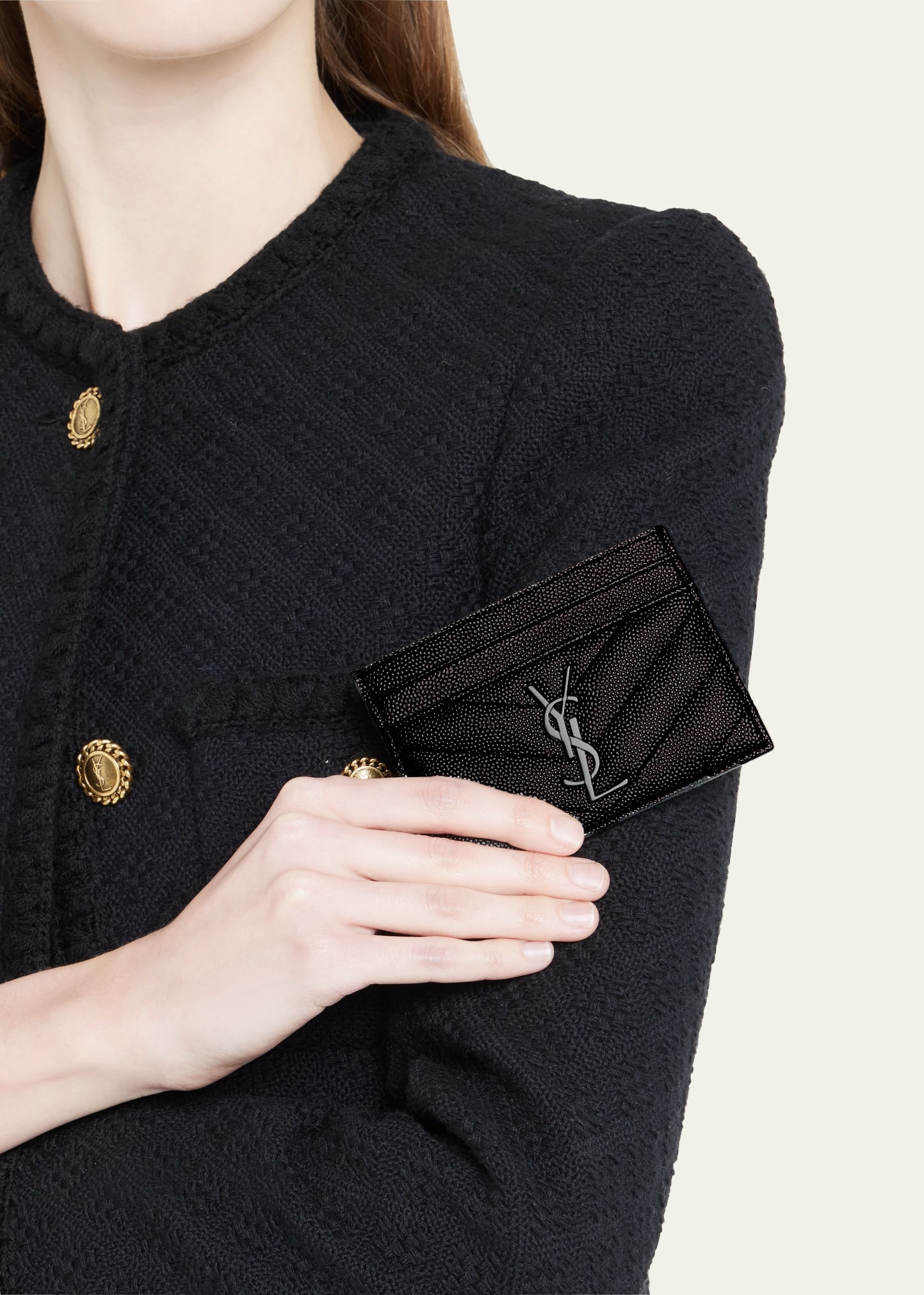 YSL Monogram Quilted Grain de Poudre Card Case - 2